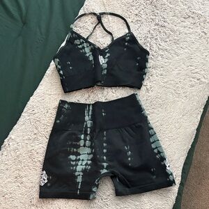 Darc Sport Black and Sage Tie-Dye Athletic Shorts Set